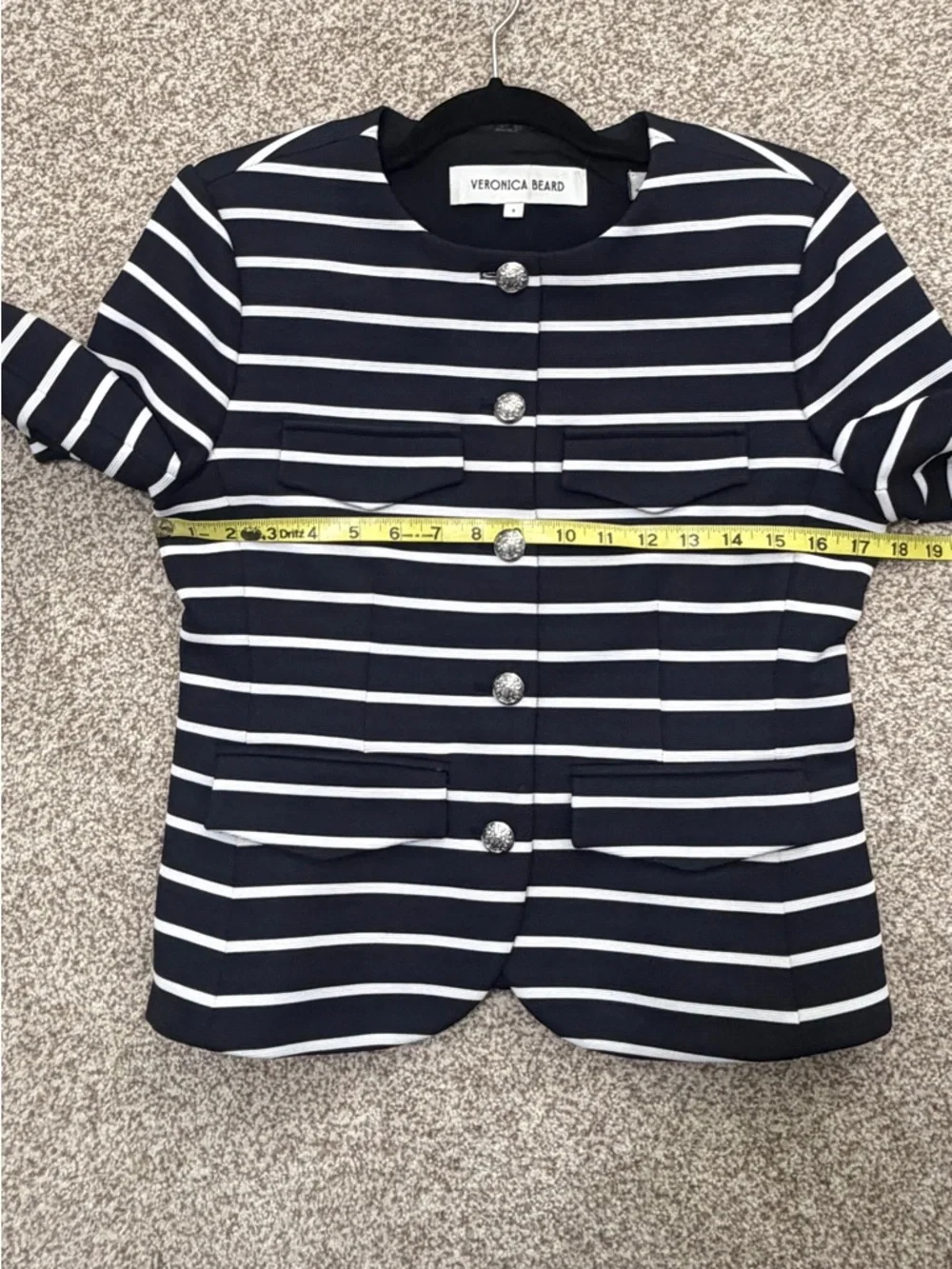 Veronica Beard Navy and White Striped Cropped Jacket with Silver Buttons - Picture 4 of 5